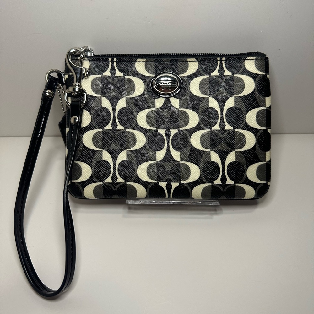 Coach Black and Cream Patterned Wristlet - Picture 2 of 11